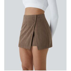 NWT Halara High Waisted Back Zipper Hem 2-in-1 Corduroy Skirt, Brown | Medium